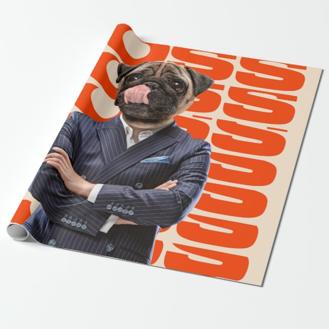 Papel De Presente Chefe com cabeça de cão em pé com as mãos cruzadas (Desenrolado)