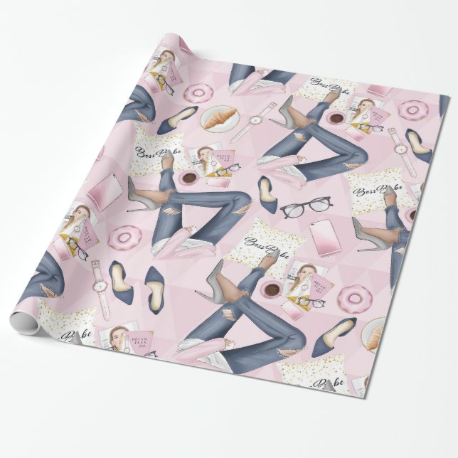 Papel De Presente Chefe de Garota Desenhada Mão (Desenrolado)