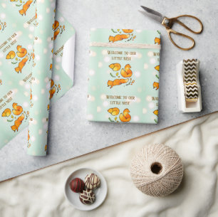 Papel De Presente Chegada do Bebê na Floresta Anúncio de Recém-Nasci