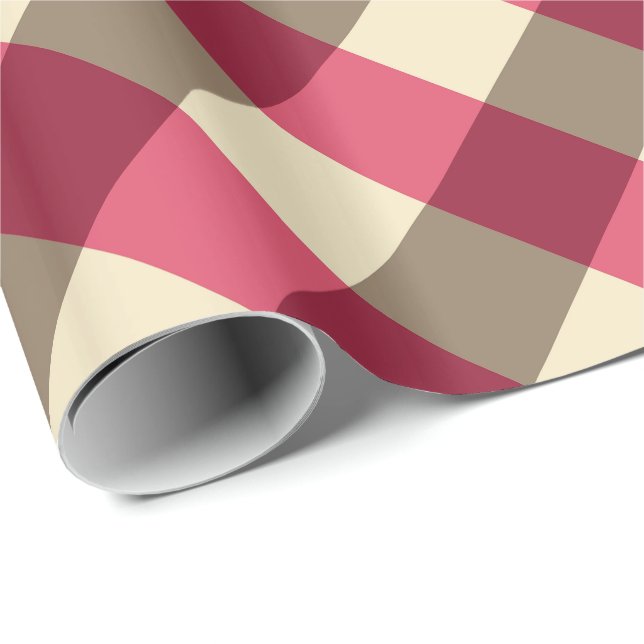 Papel De Presente Cheque de Buffalo, burgundy, creme e esticado (Ponta do rolo)