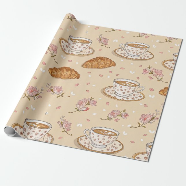Papel De Presente Cherry Blossom Coffee Cozy Pattern (2) (Desenrolado)