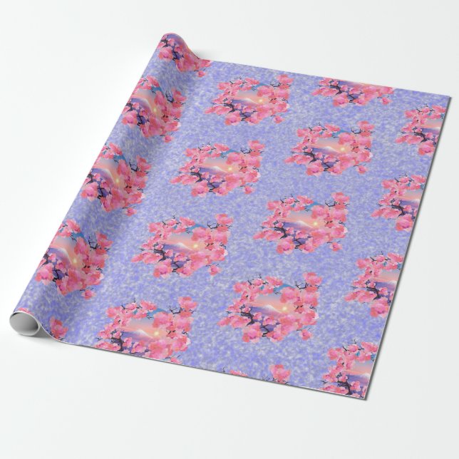 Papel De Presente Cherry Blossoms pelo Monte Fuji (Desenrolado)