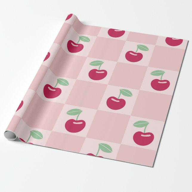 Papel De Presente Cherry Checkerboard Delight (Desenrolado)