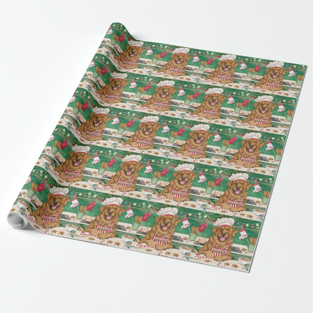 Papel De Presente Chesapeake Bay Retriever Assando: Natal Festivo (Desenrolado)