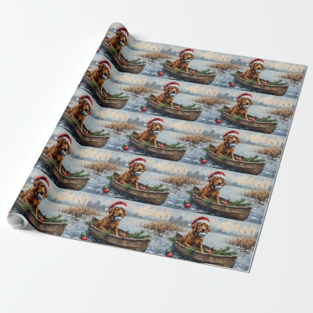 Papel De Presente Chesapeake Bay Retriever Christmas Hunting Boat (Desenrolado)