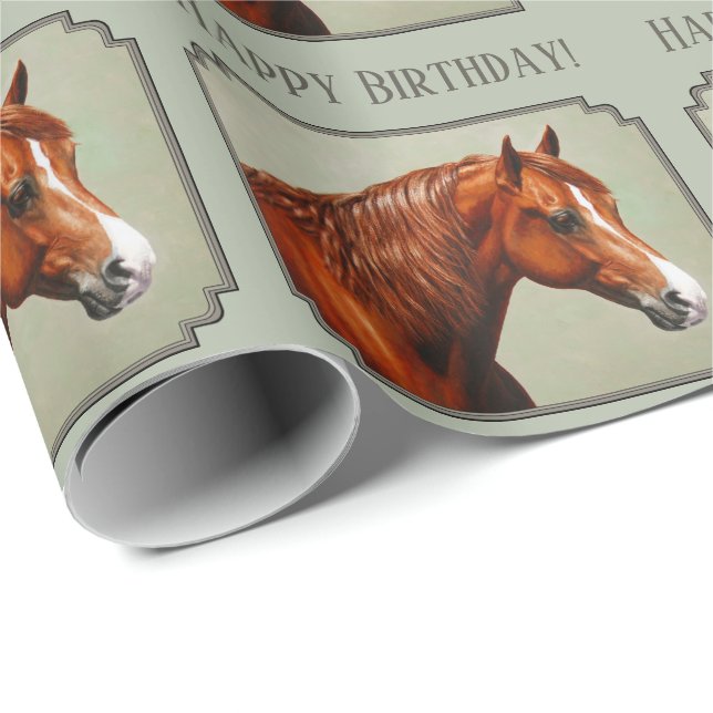 Papel De Presente Chestnut Morgan Horse Sage Green (Ponta do rolo)