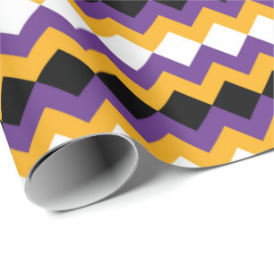 Papel De Presente Chevron amarelo, roxo, preto e branco