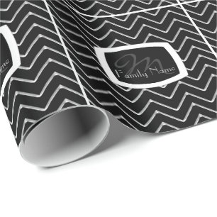 Papel De Presente Chevron Customisable metálico/prata (monograma)