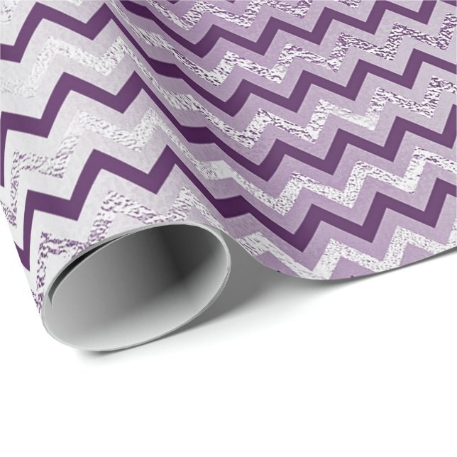 Papel De Presente Chevron Glam Lux Roxo Metálico Roxo Ametist Plum (Ponta do rolo)