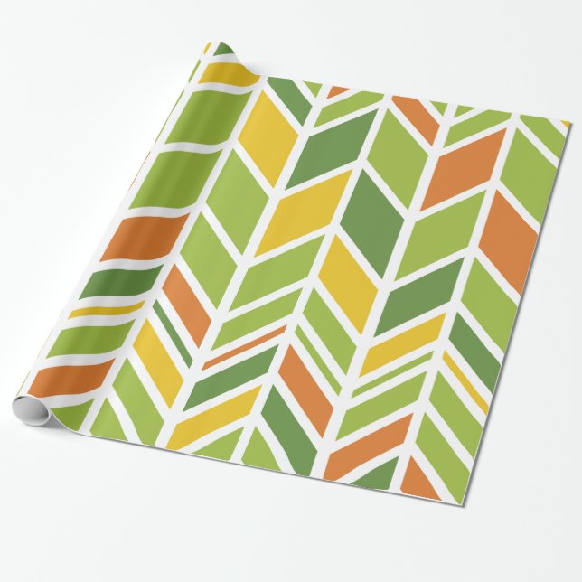 Papel De Presente Chevron Laranja e Verde Retroativo Zig-Zag (Desenrolado)