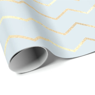 Papel De Presente Chevron listra linhas Pastel azul metálico Dourad