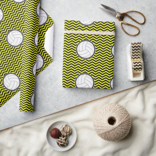 Papel De Presente Chevron Negro De Voleibol Mais Seu Presente Colori