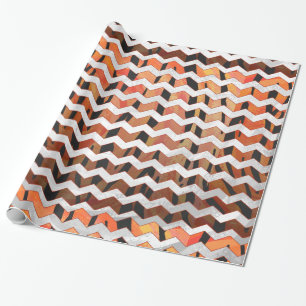 Papel De Presente Chevron Tiger - Laranja quente e Impressão preto