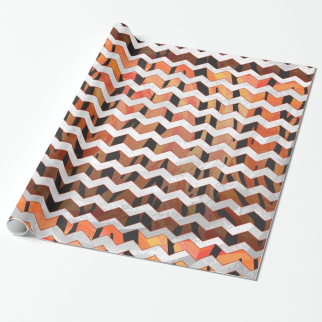 Papel De Presente Chevron Tiger - Laranja quente e Impressão preto (Desenrolado)
