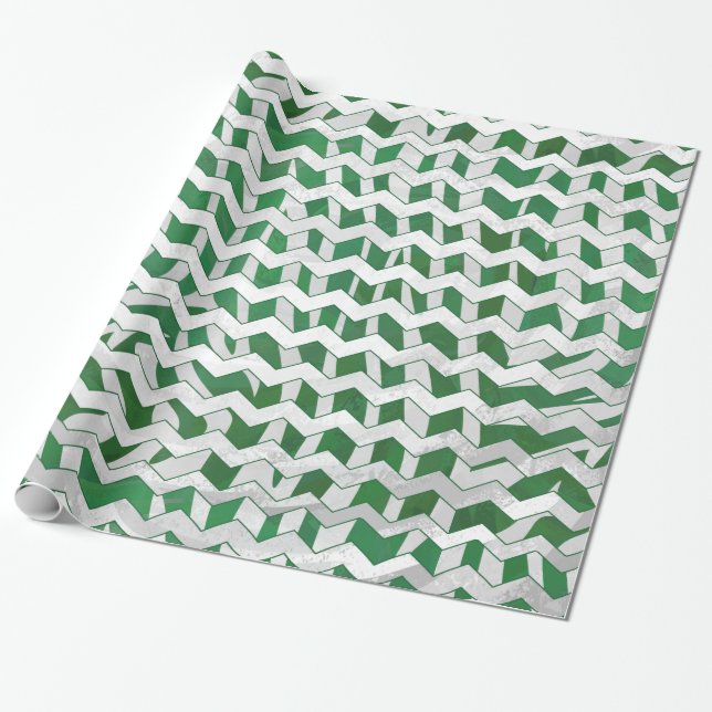 Papel De Presente Chevron Zebra Green e White Impressão (Desenrolado)