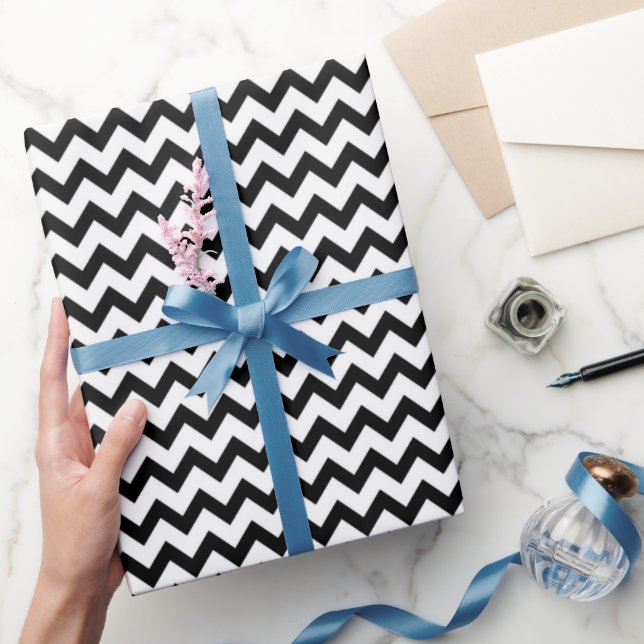Papel De Presente Chevron Zig Zag Padrão Pastel Black White Scandi (Presentear)