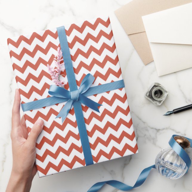 Papel De Presente Chevron Zig Zag Pattern Terracotta White Scandi (Presentear)