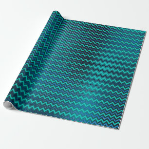 Papel De Presente Chevron Zig Zag Turquesa Azul Marinho Metálico Mus