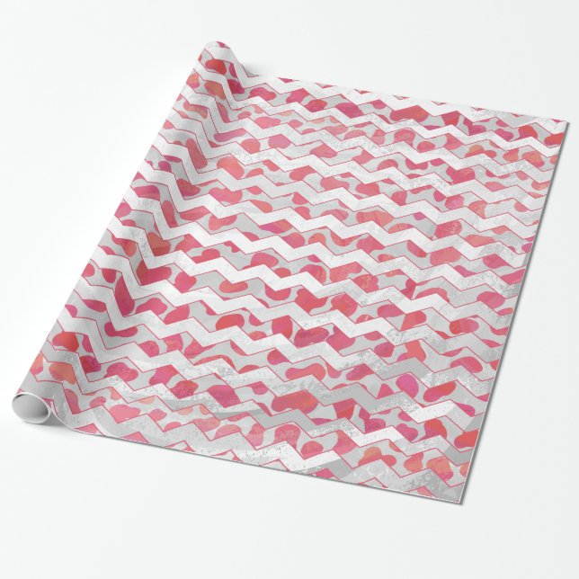 Papel De Presente ChevronDálmata Rosa e Branco (Desenrolado)