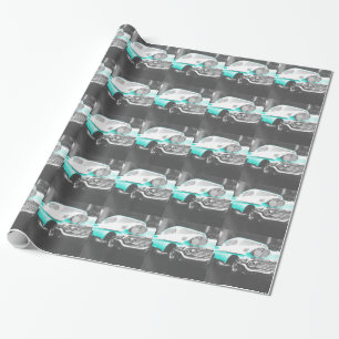 Papel De Presente Chevy impala, carro clássico azul brilhante 1958