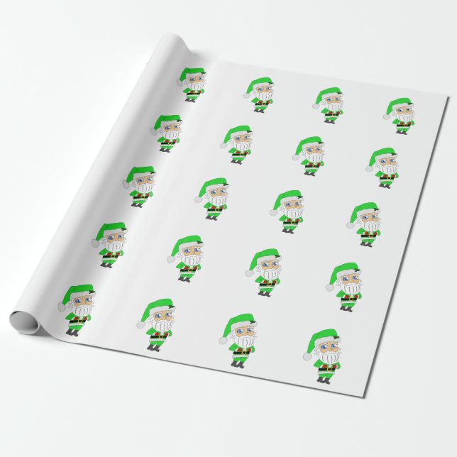 Papel De Presente Chibi Santa green suit (Desenrolado)