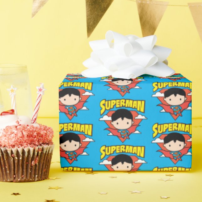 Papel De Presente Chibi Superman Bolinhas Shield e Nome (Festa de aniversário)