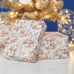 Papel De Presente Chic Abóbora Rosa Aquarela Floral Outono