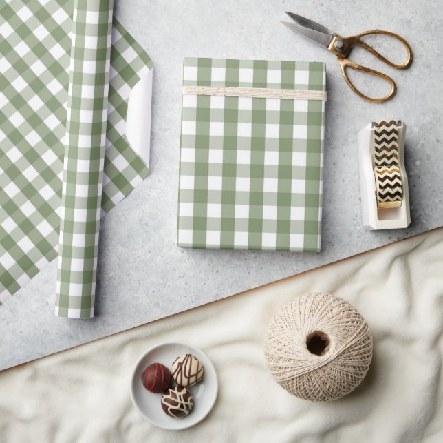 Papel De Presente Chic Baby Shower Green Gingham & Plaid Pattern (Artesanato)