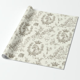 Papel De Presente Chic Beige Equestrian Toile Clássico Elegante