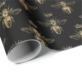 Papel De Presente Chic Black Rainha Dourada Padrão de Abelhas