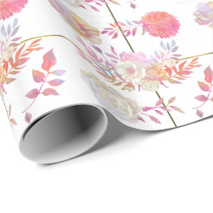 Papel De Presente Chic Coral e Ivory Floral