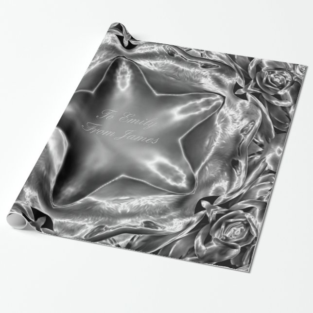 Papel De Presente Chic de Natal da Cinza de Prata Antiquada Elegante (Desenrolado)