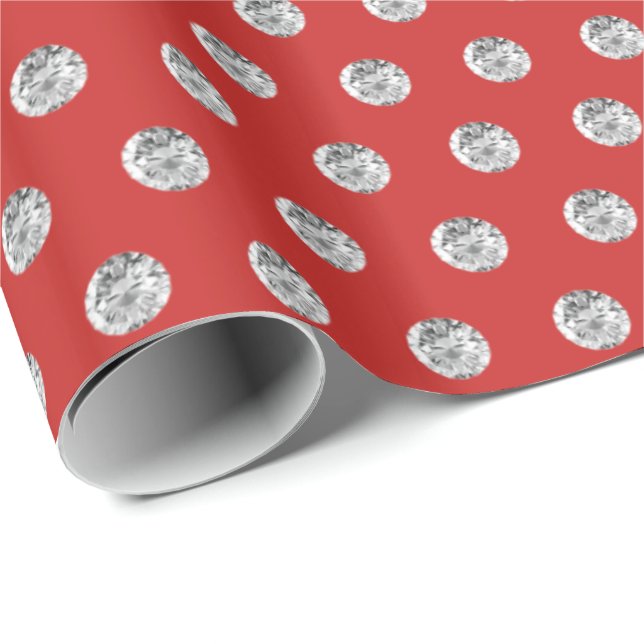 Papel De Presente Chic de Padrão Elegante Vermelho e Diamantes (Ponta do rolo)