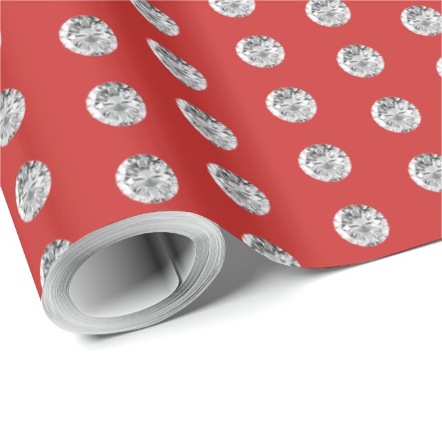 Papel De Presente Chic de Padrão Elegante Vermelho e Diamantes (Ponta do rolo)