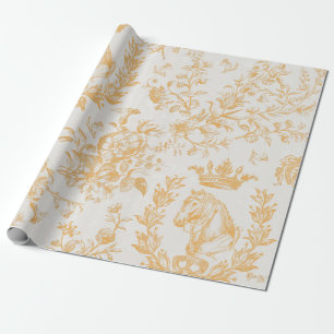 Papel De Presente Chic Dourado Beige Equestrian Toile
