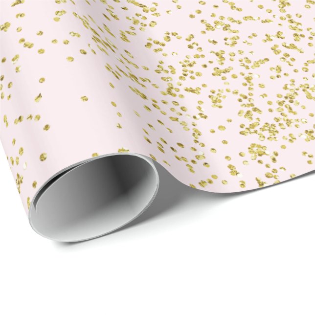 Papel De Presente Chic Dourado Cor-de-rosa Blush Confetti Sparkle (Ponta do rolo)