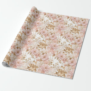 Papel De Presente Chic Feminine Floral e Dourado Natal