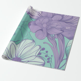 Papel De Presente Chic Floral Mint e Lavanda