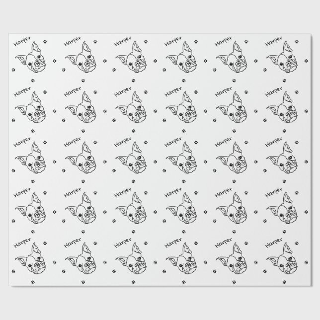Papel De Presente Chic French Bulldog Line Art: Edite seu texto (Aberto)
