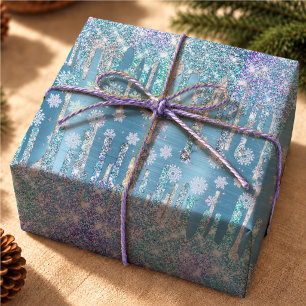 Papel De Presente Chic Gelo Azul Água Gotejando Glam Aniversário
