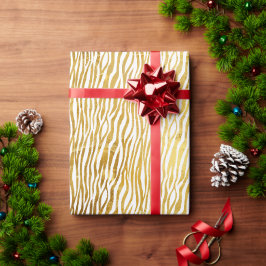 Papel De Presente Chic Glam Dourada Zebra Branca