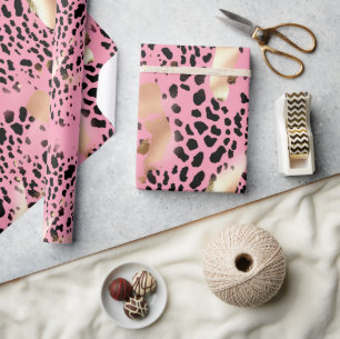 Papel De Presente Chic Glam Dourado Leopardo Preto Rosa Rosa
