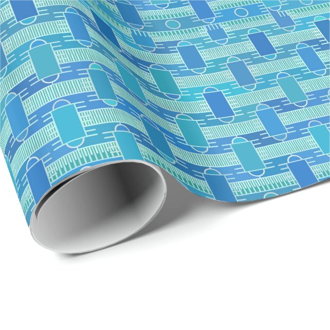 Papel De Presente Chic industrial Art Deco - azul macio (Ponta do rolo)