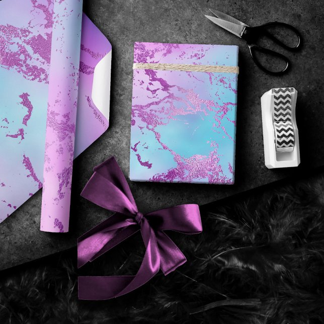 Papel De Presente Chic Marble | Glitzy Glam Violet Purple Blue Ombro (Criador carregado)