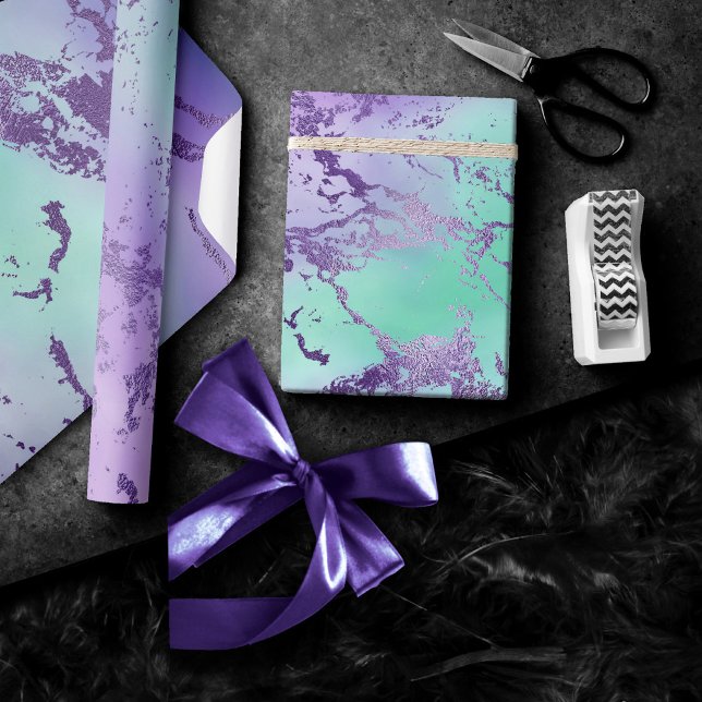 Papel De Presente Chic Marble | Lavanda Roxo e Verde Mentolado (Criador carregado)