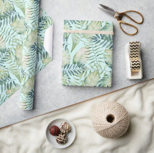 Papel De Presente Chic Mint - Folhas Tropicais Verdes