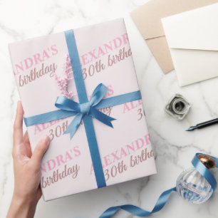 Papel De Presente Chic Nome Personalizado Idade Rosa Bege Aniversári