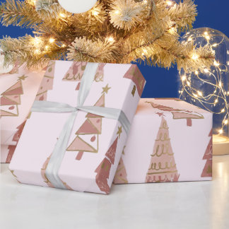 Papel De Presente Chic Pastel Pink and Gold Christmas Tree