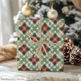 Papel De Presente Chic red and green watercolor gingham festive wrap