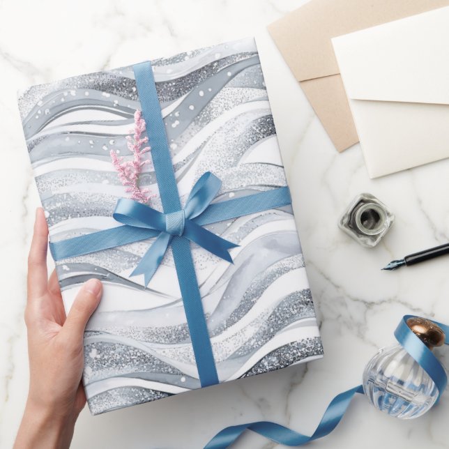 Papel De Presente Chic Silver Glam Abstrato Birthday (Presentear)